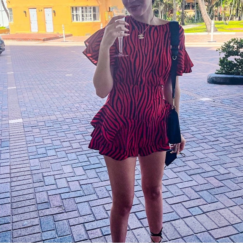 Red and Black Zebra Print Romper
